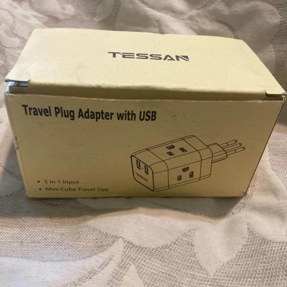 TESSAN Travel Plug Adapter with USB 5 in 1 Input. Mini Cube Travel Size